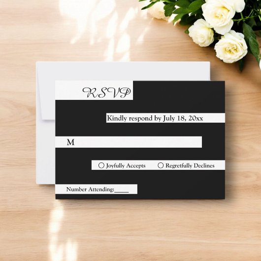 Elegante, moderne Schwarz-Weiß-Chic-Hochzeit RSVP Karte