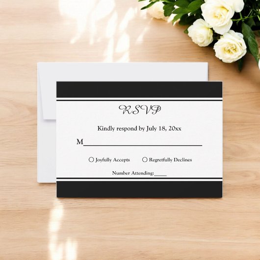 Elegante, moderne Schwarz-Weiß-Chic-Hochzeit RSVP Karte