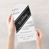 Elegante, moderne Schwarz-Weiß-Delikatesse All In One Einladung (Abreißen)