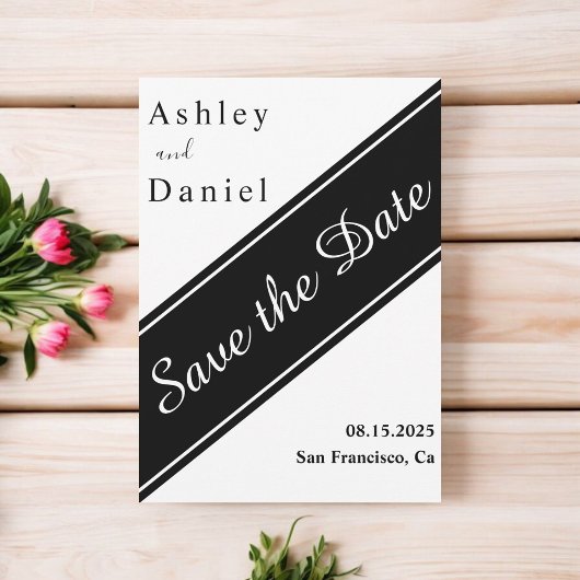 Elegante, moderne Schwarz-Weiß-Delikatesse Save The Date