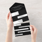 Elegante, moderne Schwarz-Weiß-Hochzeit All In One Einladung (Abreißen)