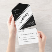 Elegante, moderne Schwarz-Weiß-Hochzeit All In One Einladung (Abreißen)