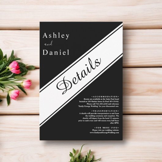 Elegante, moderne Schwarz-Weiß-Hochzeit Begleitkarte