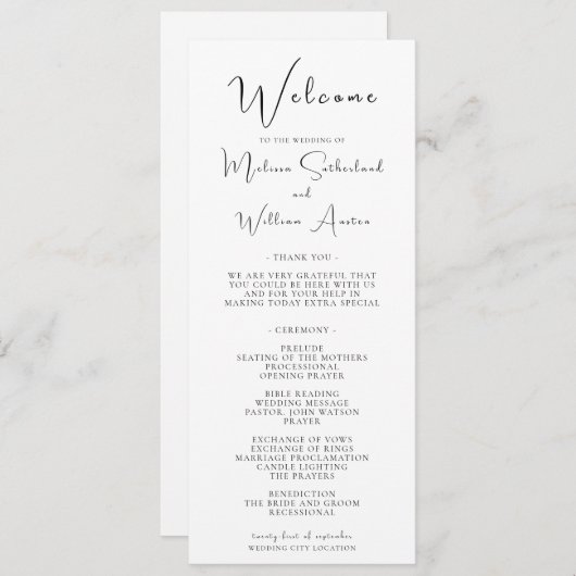 Elegante Moderne Schwarz-Weiß-Hochzeit Programm (Vorne/Hinten)