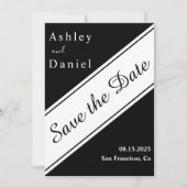 Elegante, moderne Schwarz-Weiß-Hochzeit Save The Date (Vorderseite)