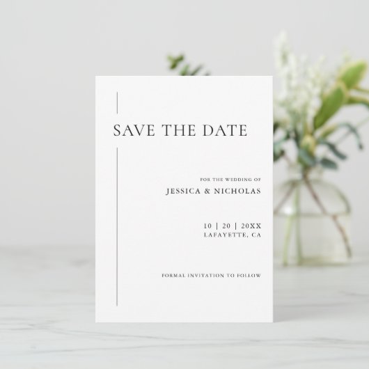 Elegante Moderne Schwarz-Weiß-Hochzeit Save The Date (Stehend Vorderseite)
