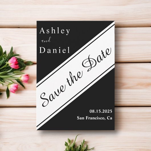 Elegante, moderne Schwarz-Weiß-Hochzeit Save The Date