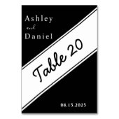 Elegante, moderne Schwarz-Weiß-Hochzeit Tischnummer (Rückseite)