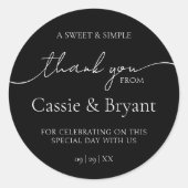 Elegante moderne Schwarz-Weiß-Hochzeit Vielen Dank Runder Aufkleber (Vorderseite)