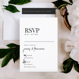 Elegante, moderne Schwarz-Weiß-Hochzeitsnamen RSVP Karte