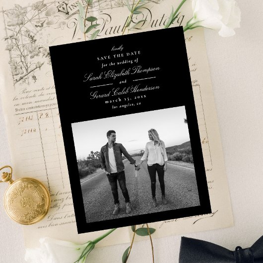 Elegante moderne Schwarz-Weiß-Klassik Save The Date