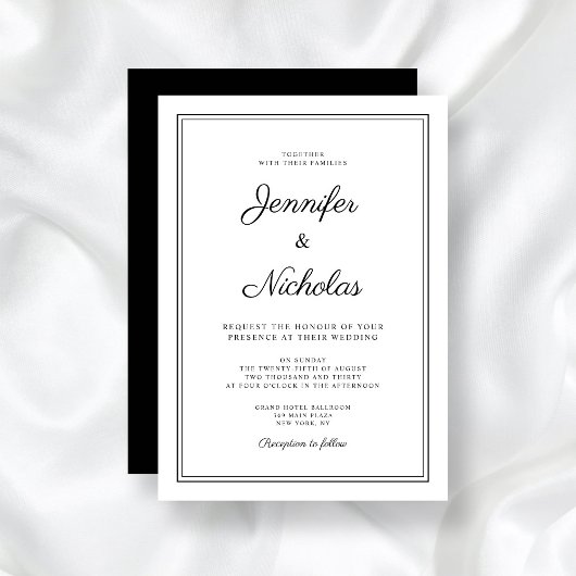 Elegante moderne Schwarz-Weiß-Schrift-Hochzeit Einladung
