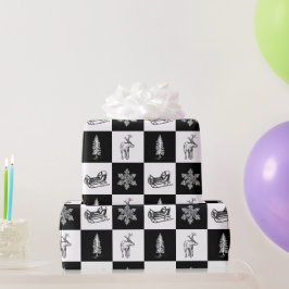 Elegante Moderne Schwarz-Weiß-Weihnachten Geschenkpapier