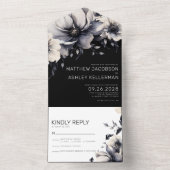 Elegante Moderne Schwarz-weiße Blumenhochzeit All In One Einladung (Innen Boden)