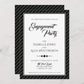 Elegante moderne schwarz-weiße Engagement-Partei Einladung (Vorne/Hinten)