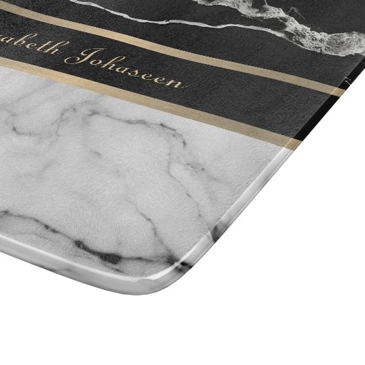 Elegante, moderne, schwarz-weiße Marmorstreifen Schneidebrett (Ecke)
