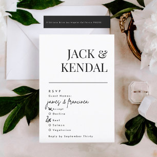 Elegante moderne schwarz-weiße Monogramm-Hochzeit RSVP Karte