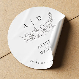 Elegante moderne schwarz-weiße Monogramm-Hochzeit Runder Aufkleber