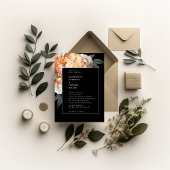 Elegante, moderne, schwarze Blütenpferde, Hochzeit Einladung