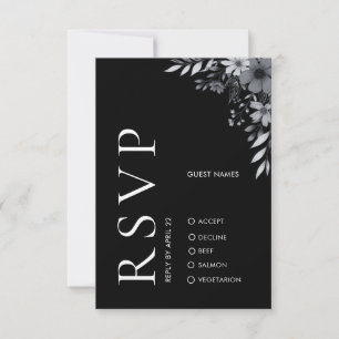 Elegante moderne schwarze florale Hochzeits-RSVP-K Mitteilungskarte