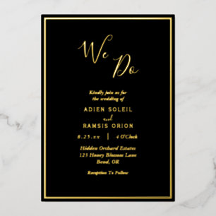 Elegante moderne schwarze Gold-Hochzeit Folieneinladung