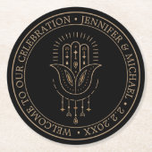 elegante, moderne, schwarze goldene Hochzeit Runder Pappuntersetzer (Vorderseite)