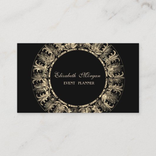 Elegante moderne, schwarze, goldene Rahmen-Wirbel Visitenkarte (Vorderseite)
