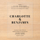 Elegante Moderne Schwarze Hochzeit Acryleinladungen (Vorderseite)