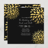 Elegante Moderne Schwarze Hochzeit der Goldenen Bl Einladung (Vorne/Hinten)