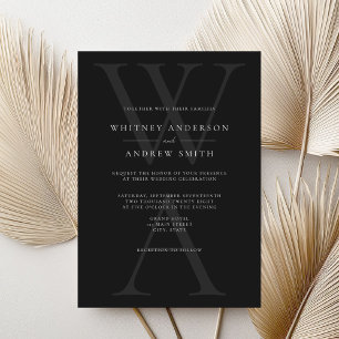 Elegante moderne Schwarze Hochzeit in Monogramm Einladung