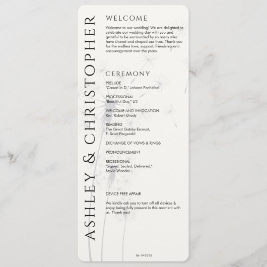 Elegante Moderne Schwarze Hochzeit Programm (Vorderseite)