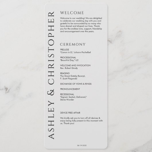 Elegante Moderne Schwarze Hochzeit Programm (Vorderseite)