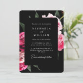 Elegante Moderne Schwarze Luxus Blumenhochzeit Einladung (Stehend Vorderseite)