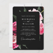 Elegante Moderne Schwarze Luxus Blumenhochzeit Einladung (Vorderseite)