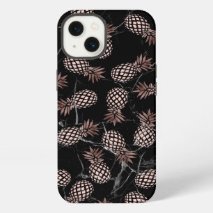 elegante moderne schwarze Marmor-Roségold-Ananas iPhone Hülle