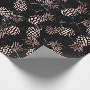 elegante moderne schwarze MarmorRosengoldananas Geschenkpapier