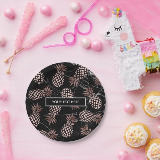 elegante moderne schwarze MarmorRosengoldananas Pappteller (Party)