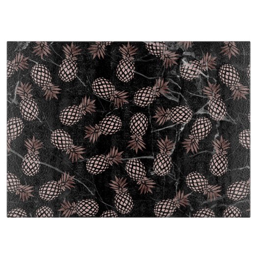 elegante moderne schwarze MarmorRosengoldananas Schneidebrett (Vorderseite)