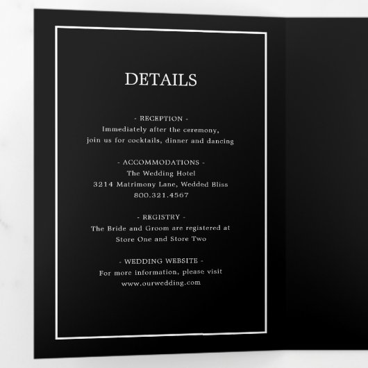 Elegante Moderne Schwarze Monogramm Einfache Hochz Dreifach Gefaltete Einladung (Innen Erste Seite)