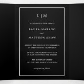 Elegante Moderne Schwarze Monogramm Einfache Hochz Dreifach Gefaltete Einladung (Innenseite Mitte)