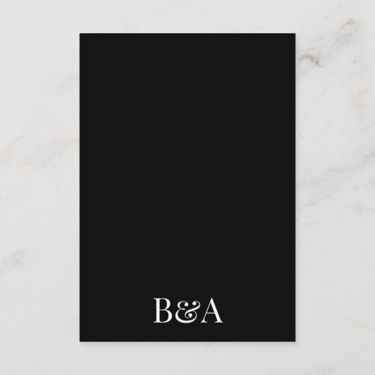 Elegante, moderne schwarze Namen Unterkunft Detail RSVP Karte (Rückseite)