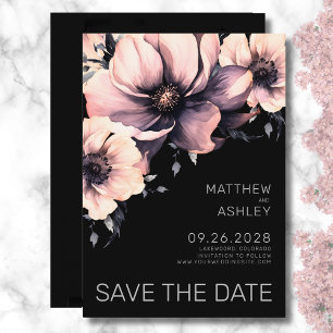 Elegante moderne schwarze rosa Blumenhochzeit Save The Date