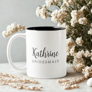 Elegante moderne schwarze Schrift Brautjungfer Vor Zweifarbige Tasse