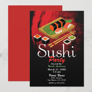 Elegante moderne schwarze und rote Sushi-Party-Ver Einladung