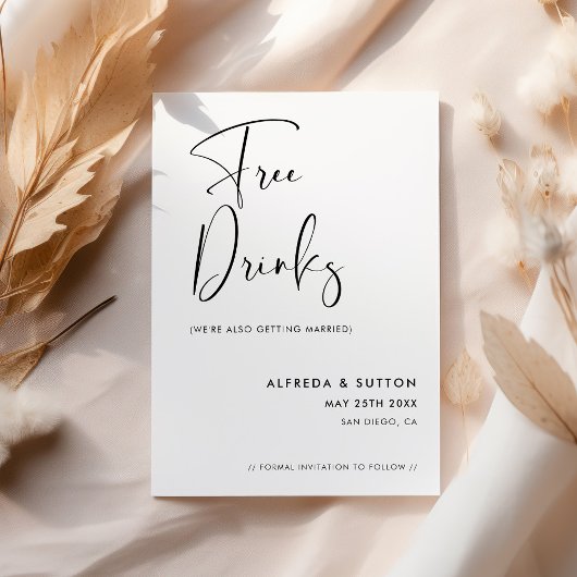 Elegante & moderne, schwarze und weiße Getränke Save The Date