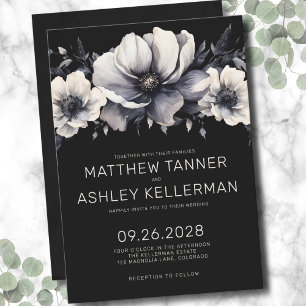 Elegante moderne schwarze weiße Blumenhochzeit Einladung