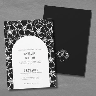 Elegante moderne schwarze weiße Blumenhochzeit Einladung