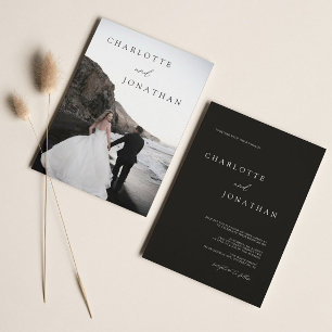 Elegante Moderne Schwarzes Foto Klassische Hochzei Einladung