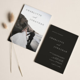 Elegante Moderne Schwarzes Foto Klassische Hochzei Einladung