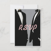 Elegante, moderne Schwule, die QR-Code hochhalten RSVP Karte (Vorderseite)